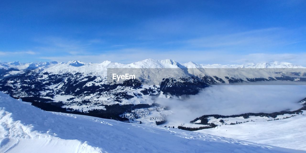 Scenic view of snowcapped mountains against sky