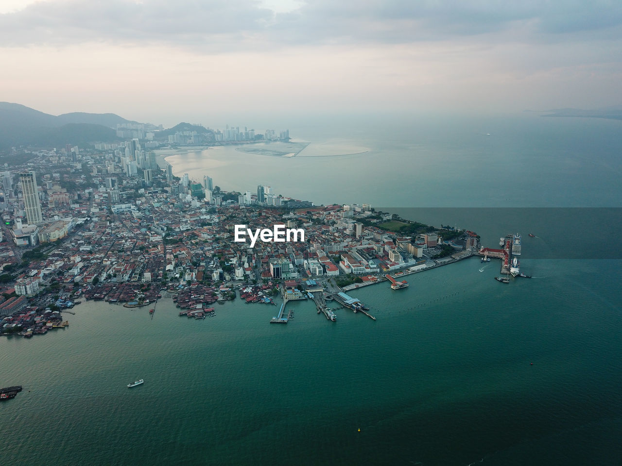 Aerial view ferry terminal. background is gurney.