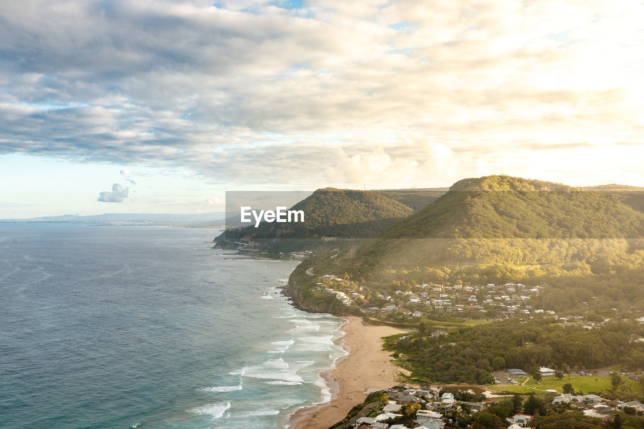 Scenic view of bay against sky