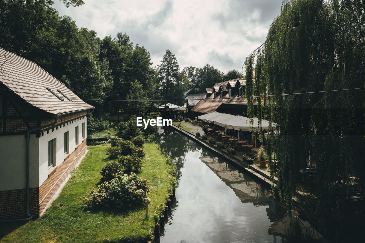 PANORAMIC VIEW OF CANAL AMIDST TREES AND BUILDINGS