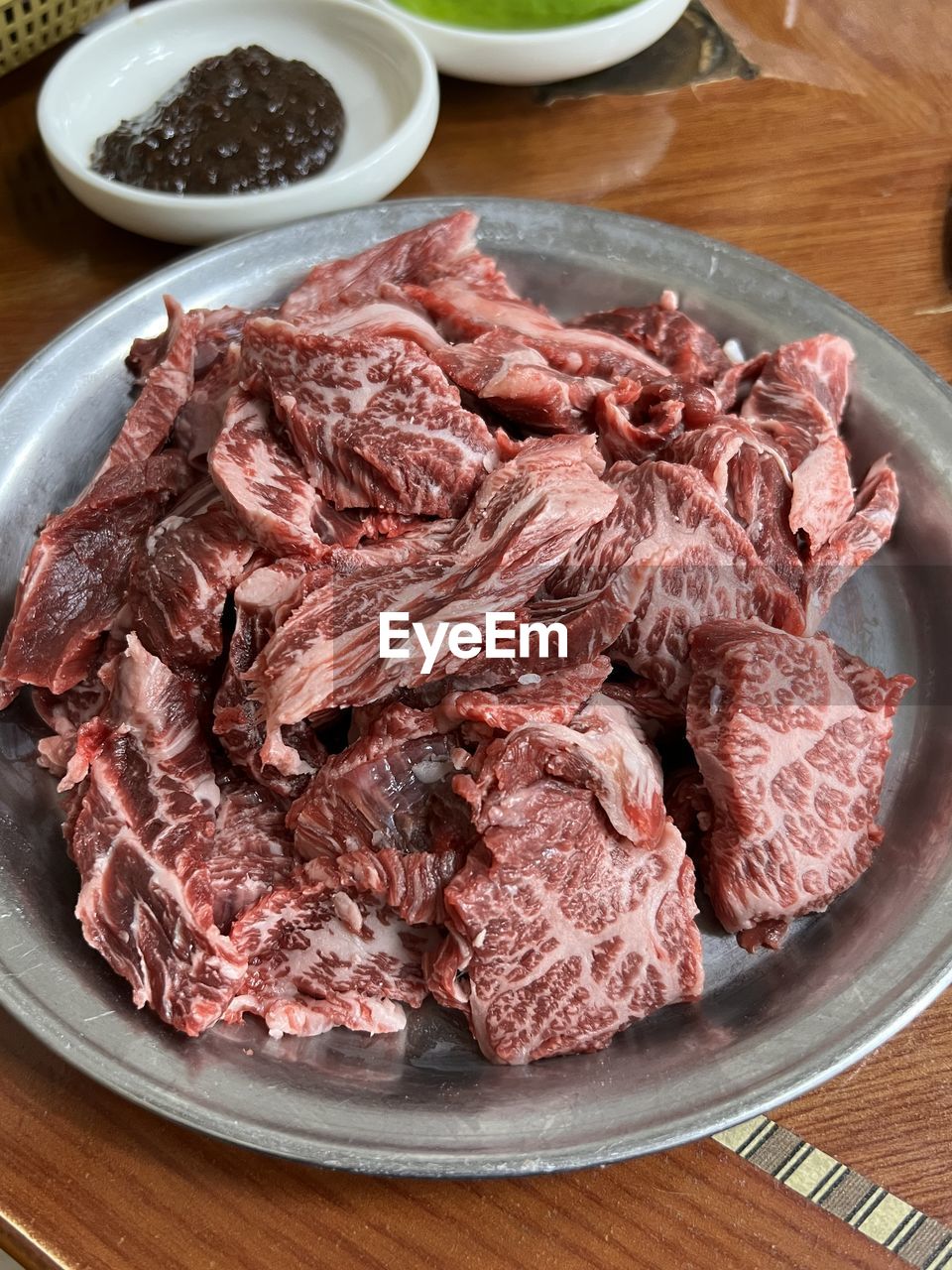 high angle view of food in plate on table