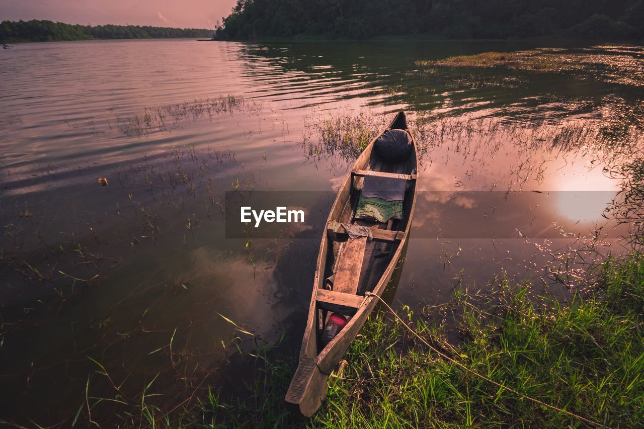 High angle view of abandoned boat in lake