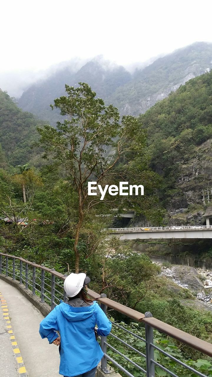 Rear view of man standing on mountain