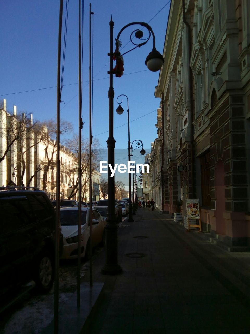 Street in city against clear sky