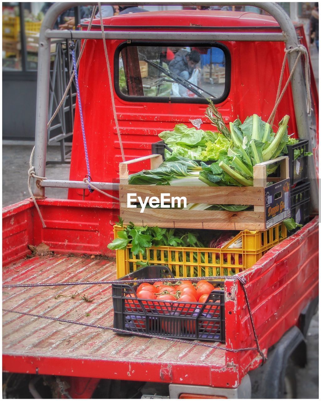 Vegetables in box on truck