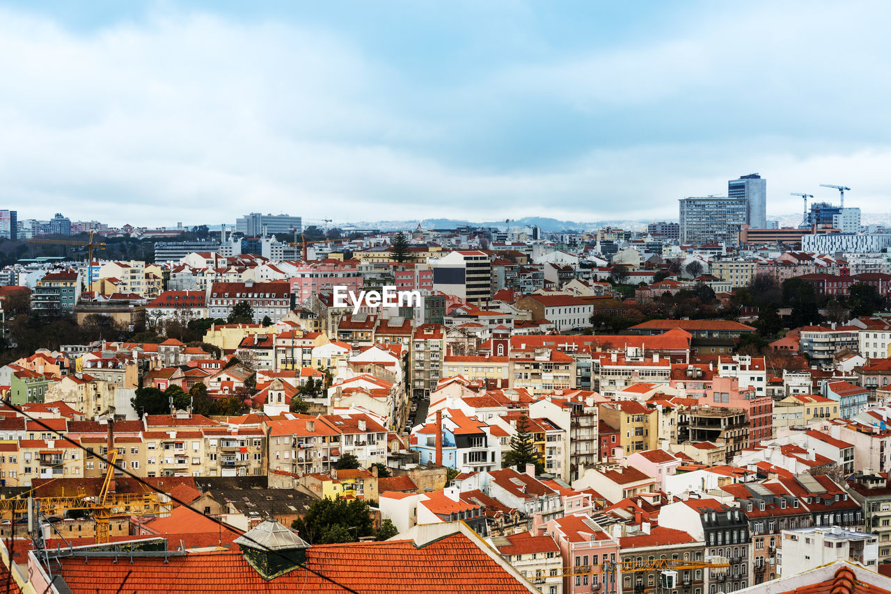 Aerial view of cityscape against sky