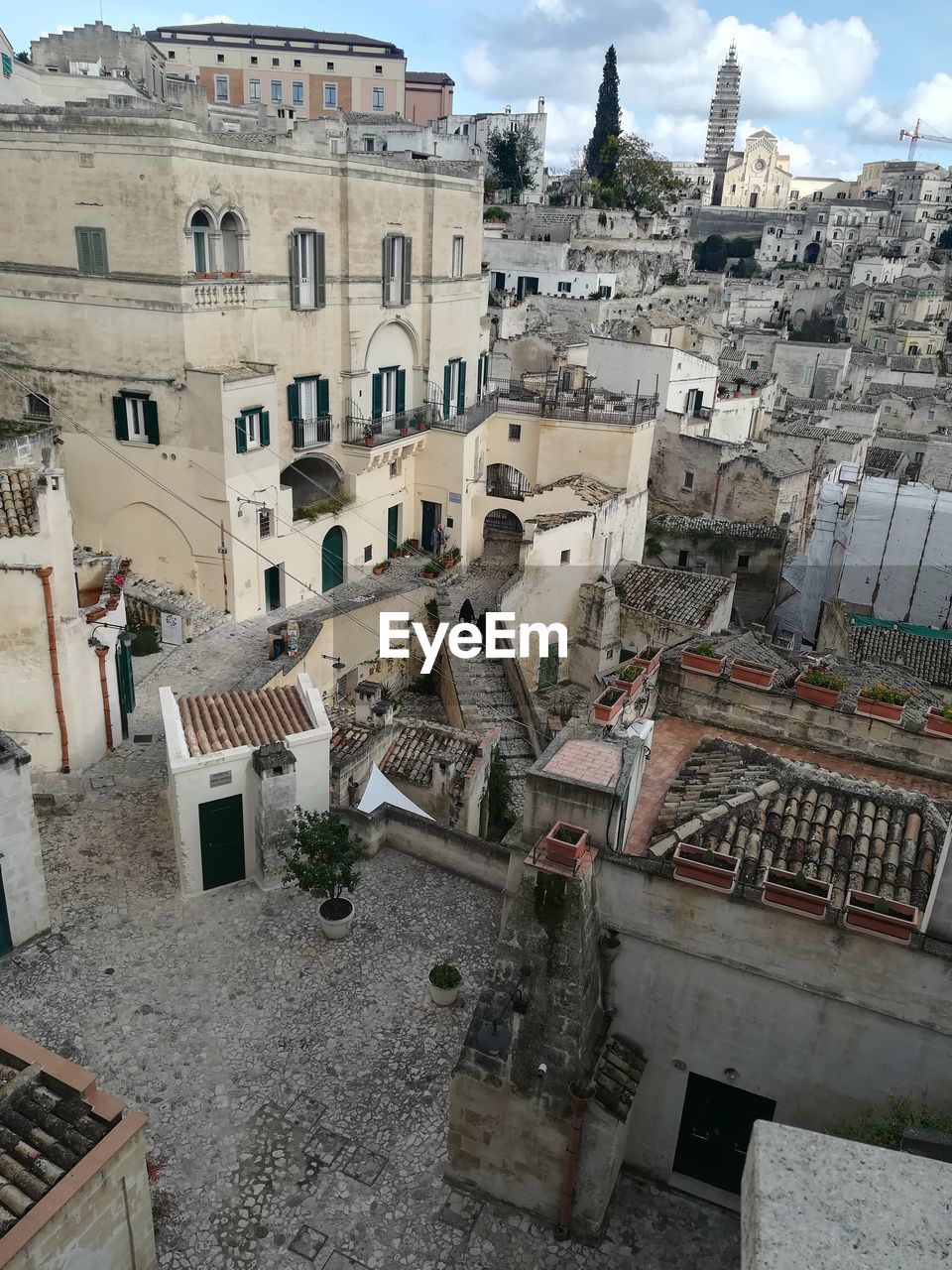 High angle view of buildings in city