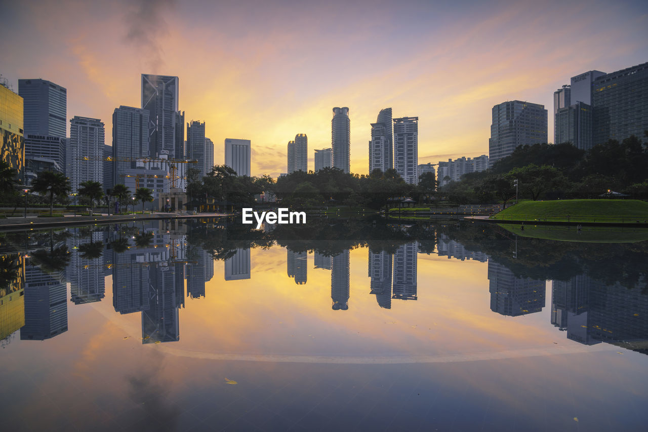 Reflection of buildings in city