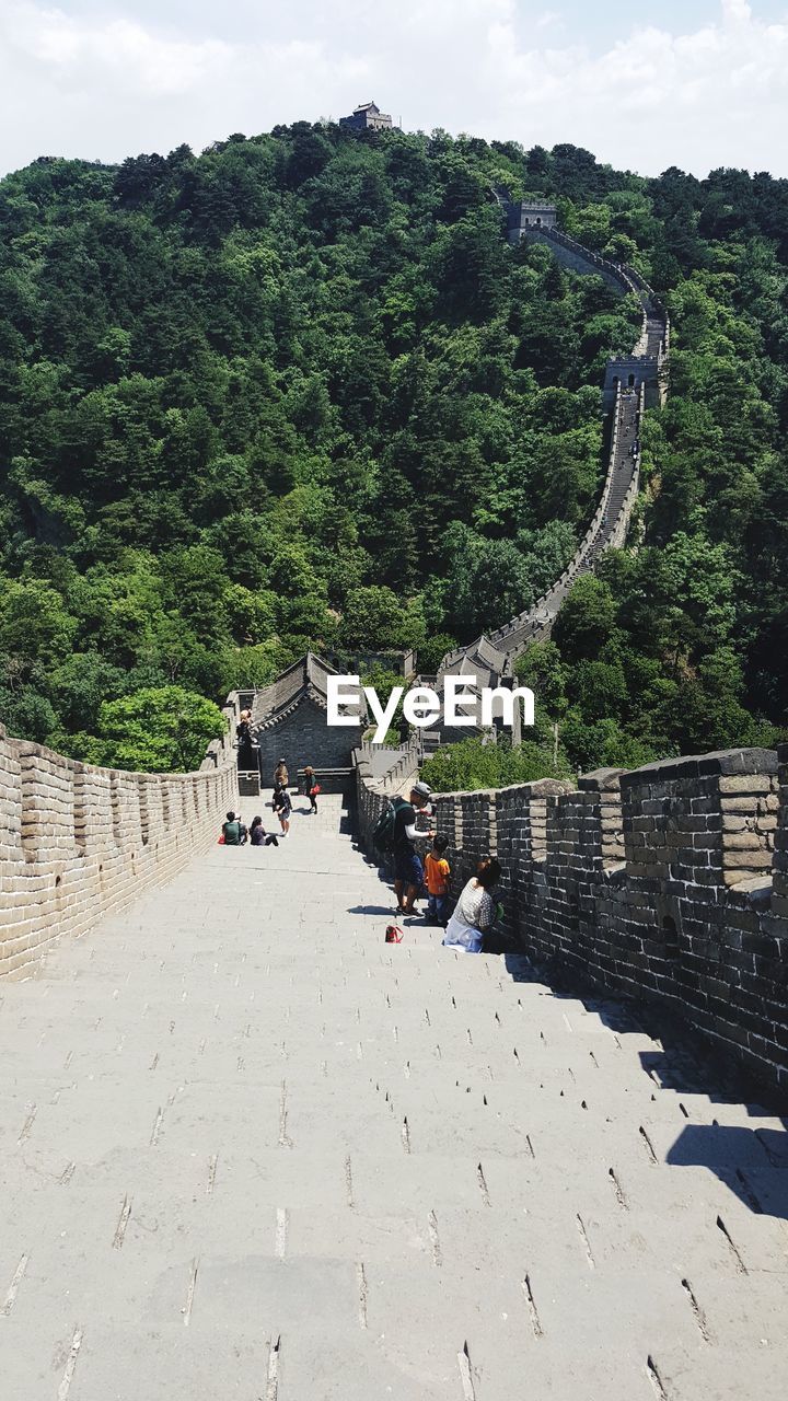 High angle view of people by great wall of china