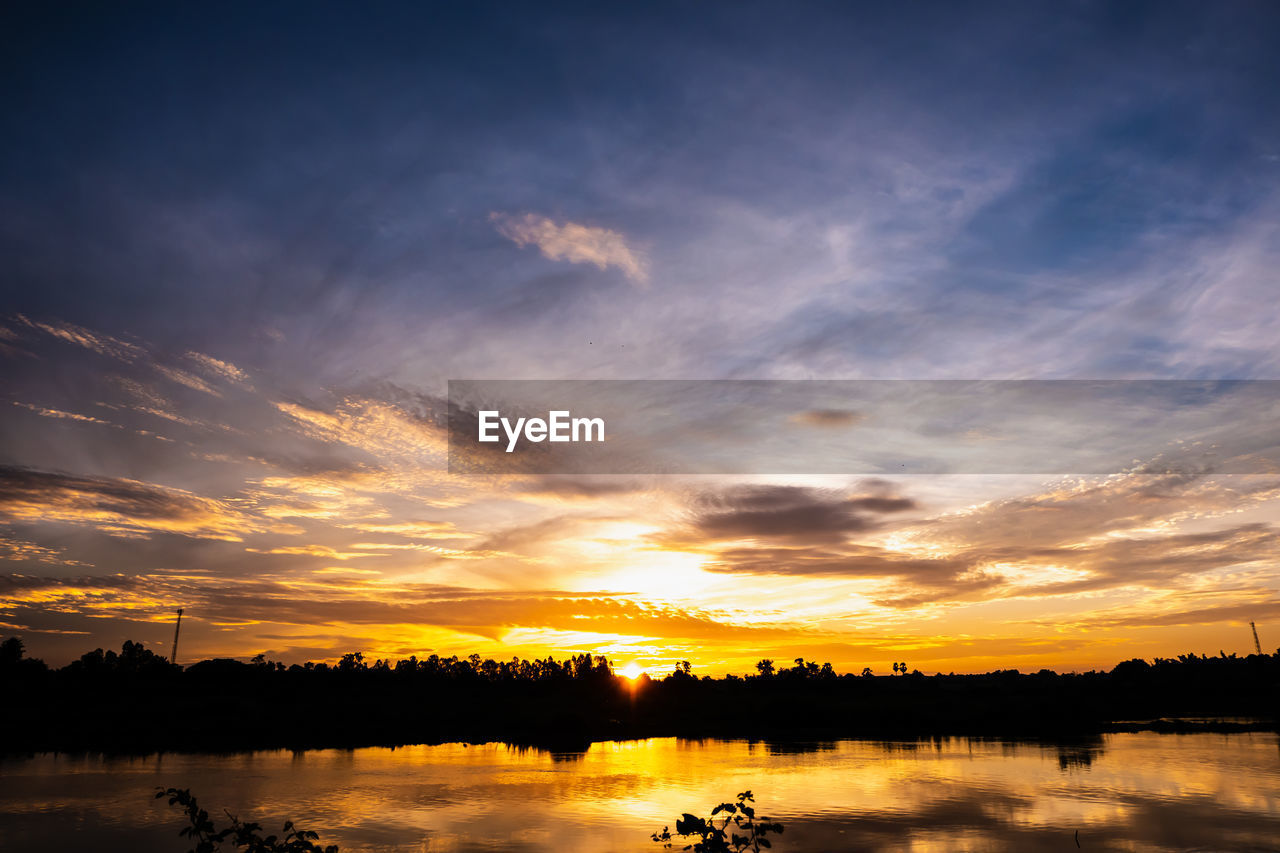 Scenic view of lake against sky during sunset