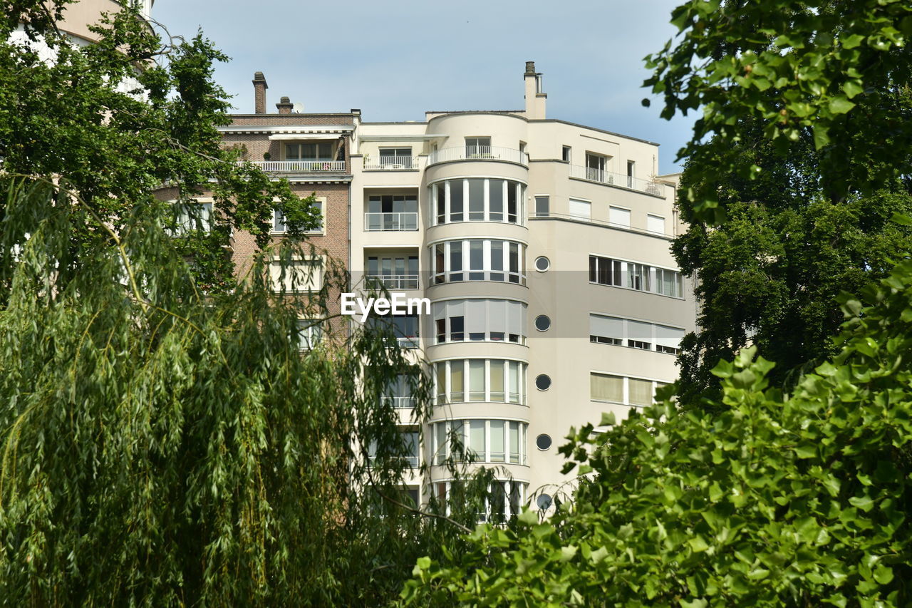 Low angle view of buildings against clear sky