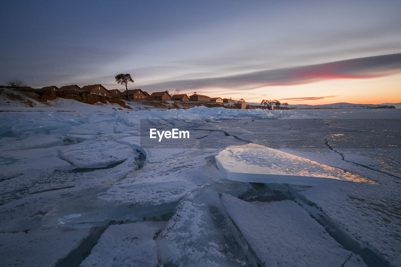 SCENIC VIEW OF SNOW COVERED LAND AGAINST SKY