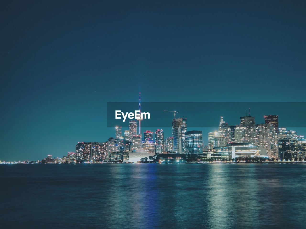 Toronto skyline view from polson pier. ontario