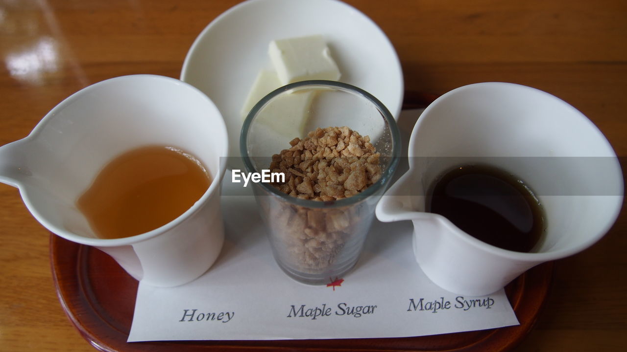 CLOSE-UP OF BREAKFAST AND COFFEE ON TABLE