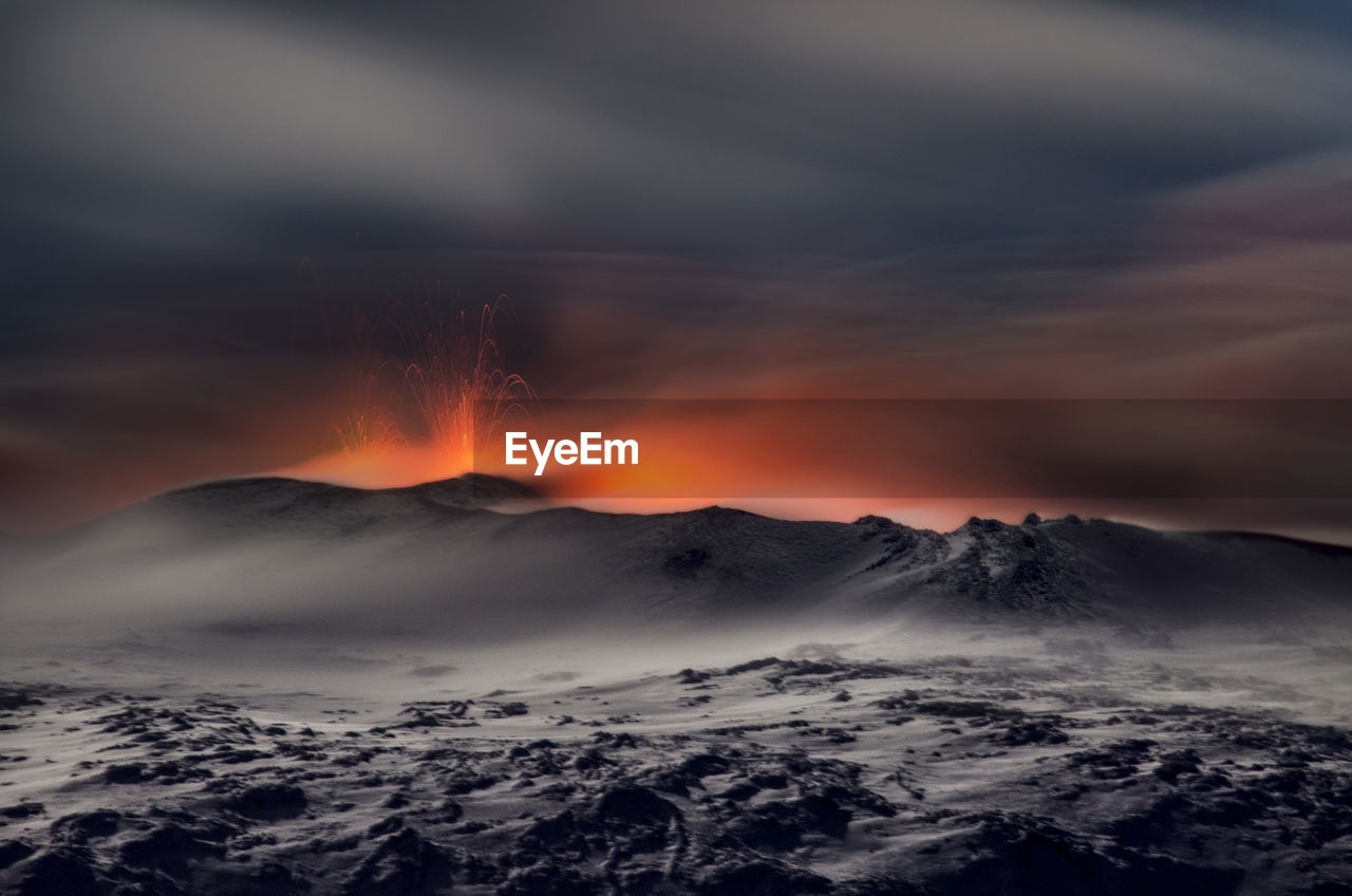 Scenic view of volcano against sky