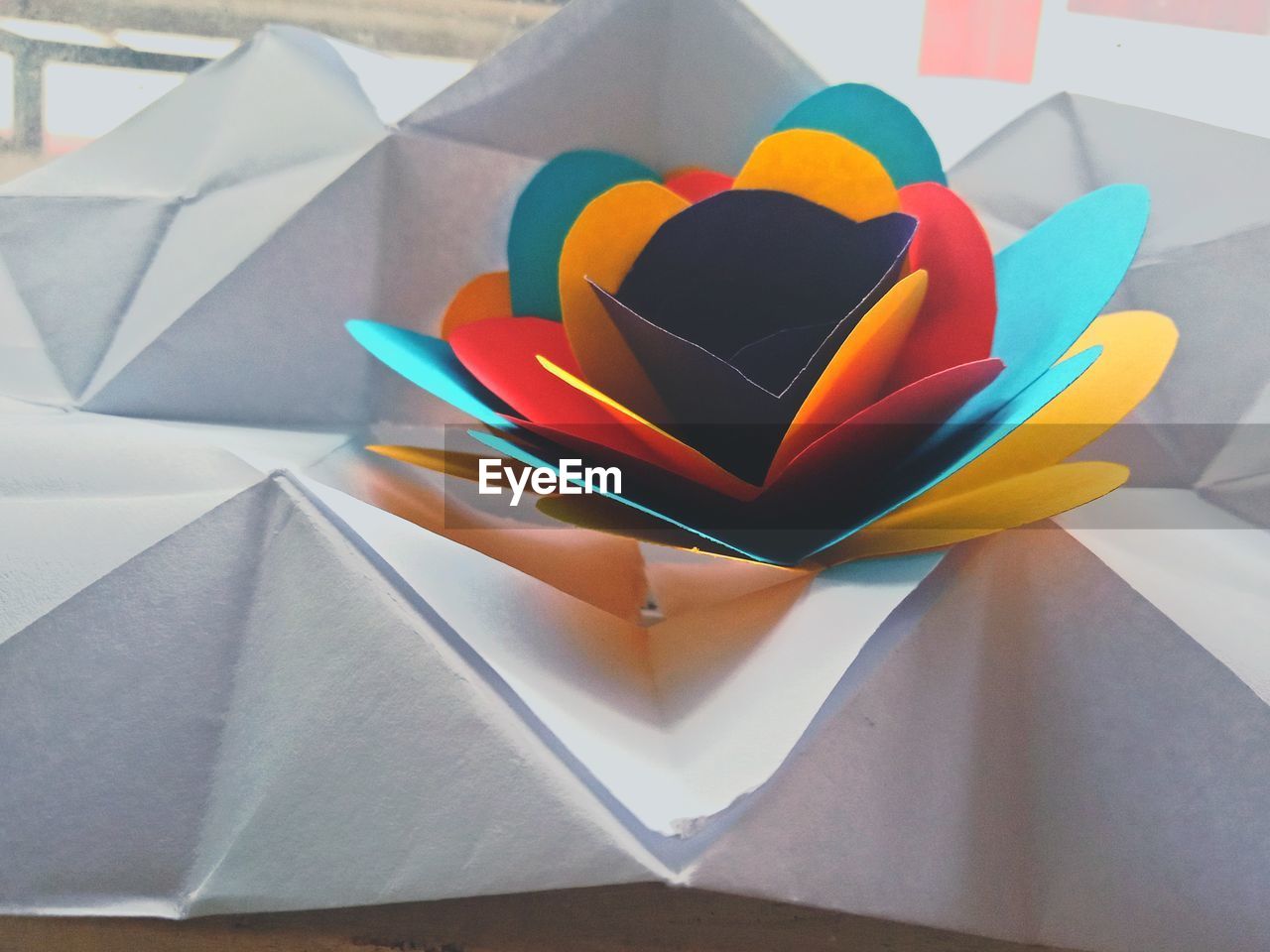 High angle view of colorful origami