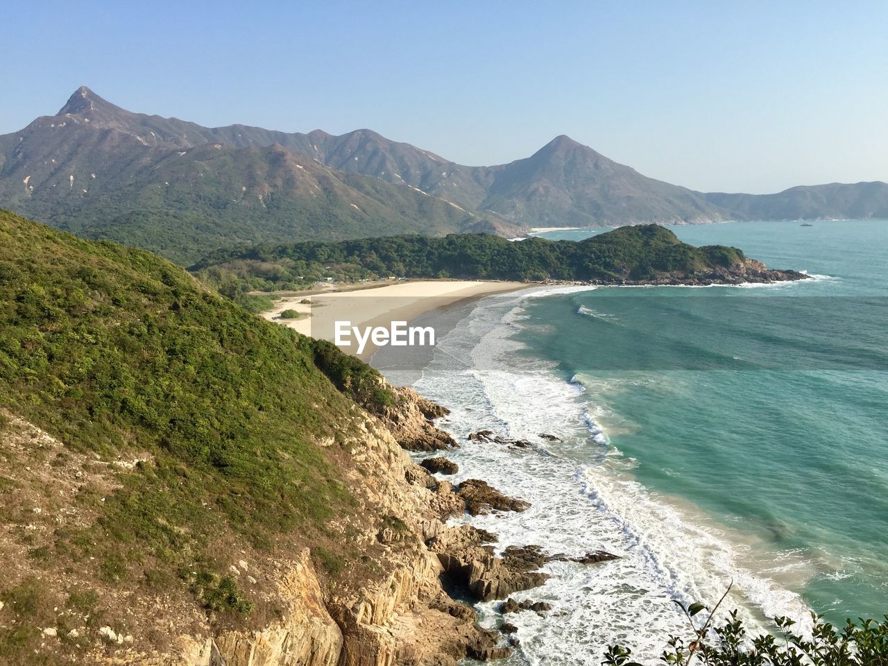 Scenic view of sea against clear sky