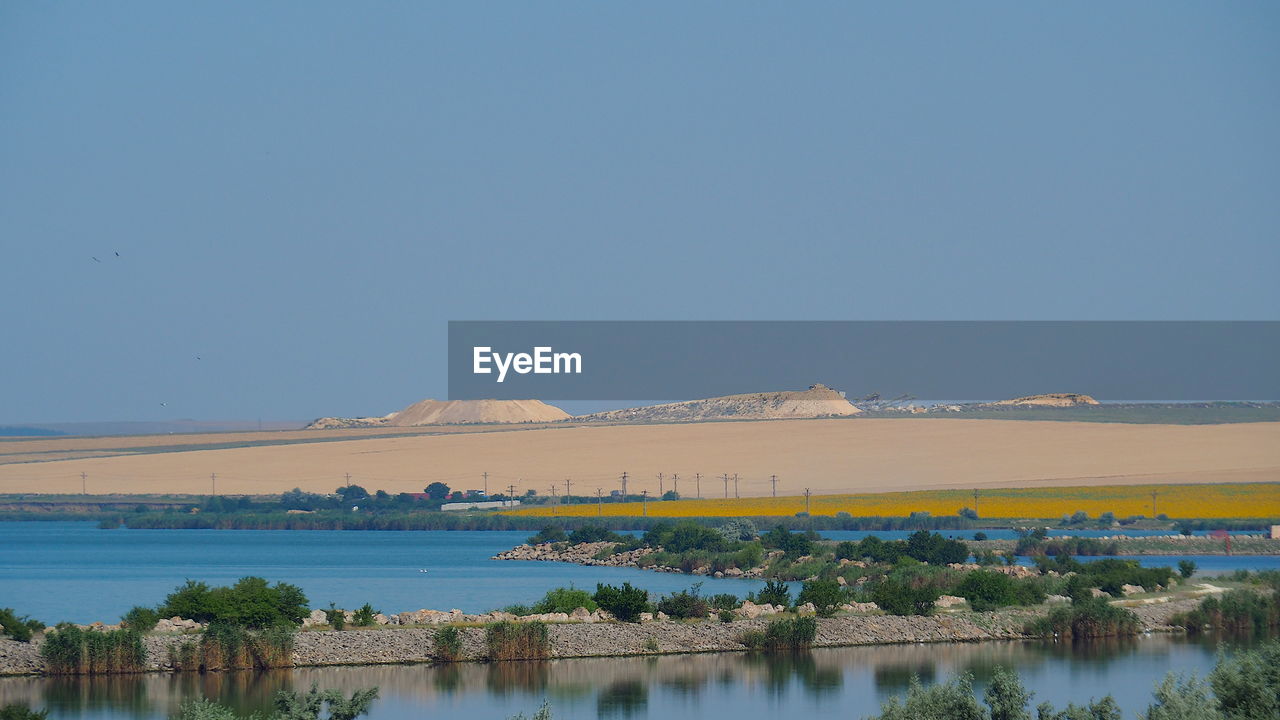 SCENIC VIEW OF LAKE AGAINST CLEAR SKY