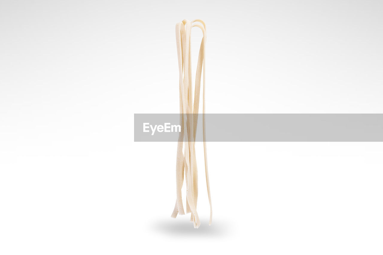 Close-up of spaghetti against white background