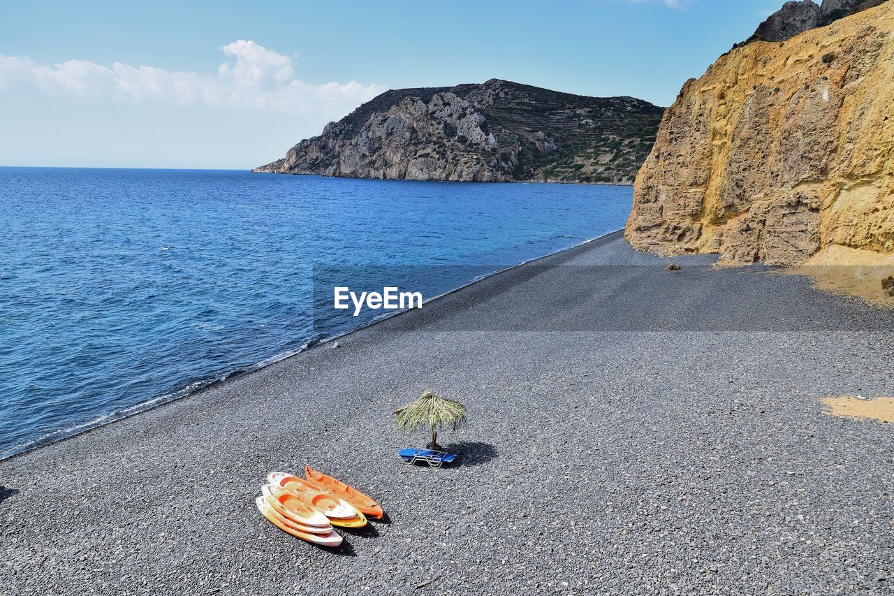 Text on rock by sea against sky