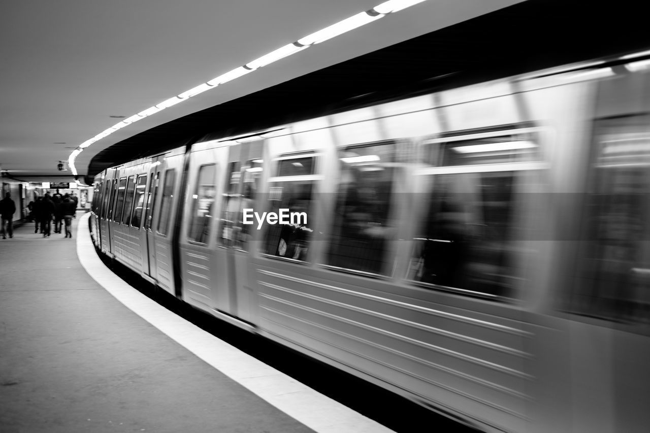 Blurred motion of train at subway station