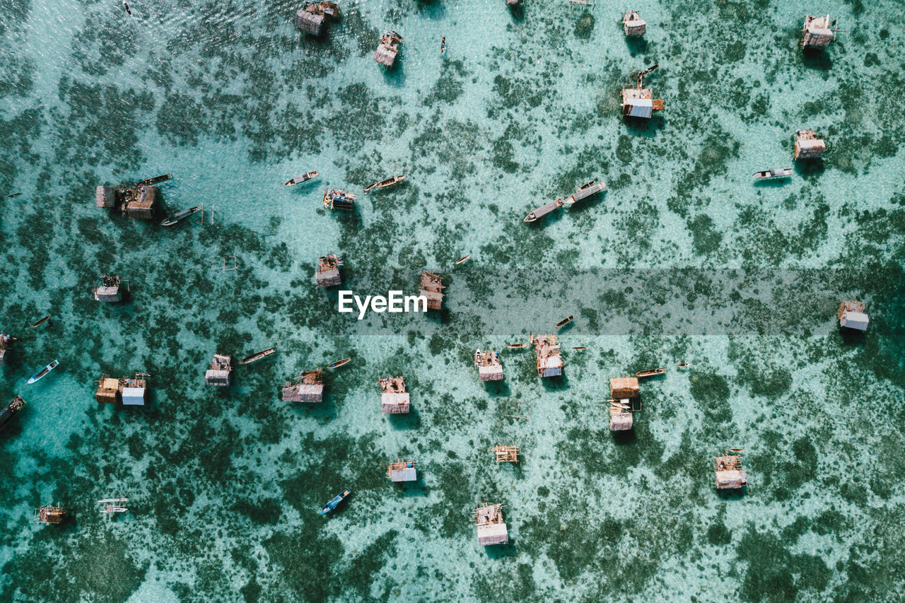 High angle view of people in water