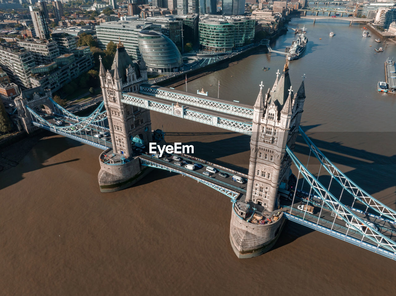 Aerial panoramic cityscape view of london and the river thames