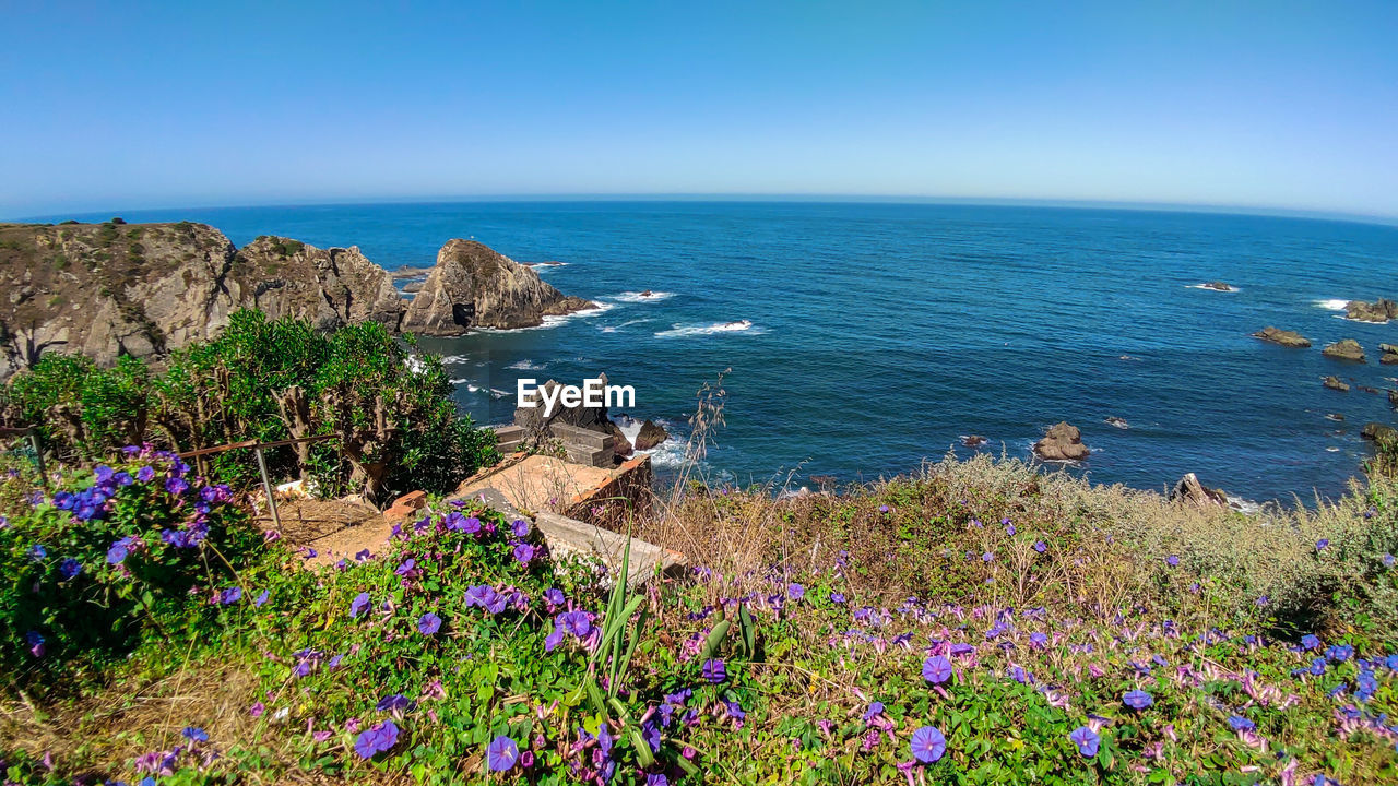 Scenic view of sea against blue sky