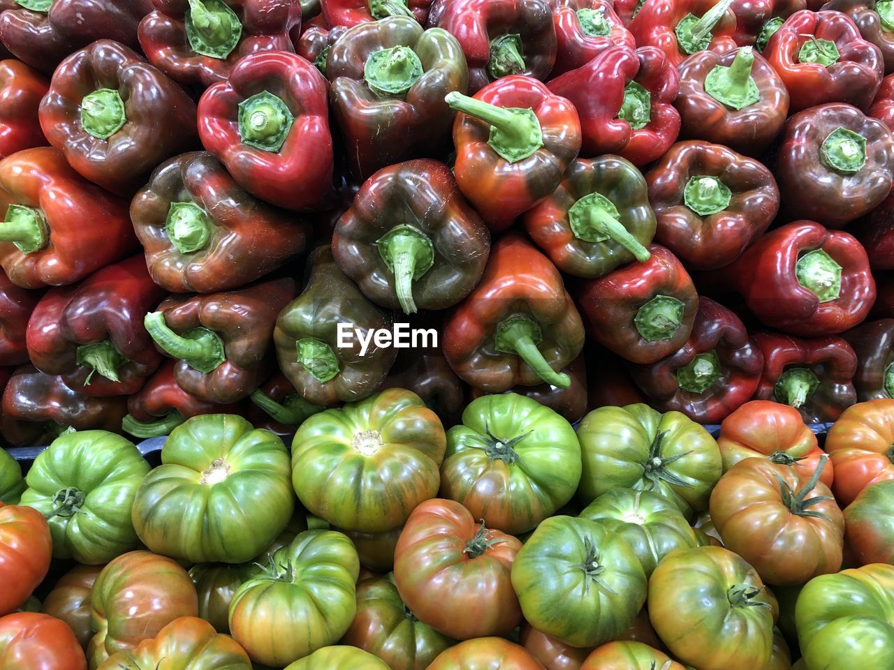 Full frame shot of bell peppers at market