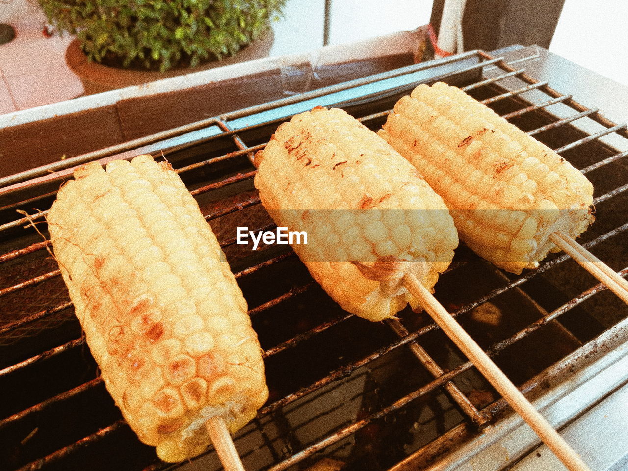 HIGH ANGLE VIEW OF MEAT ON GRILL