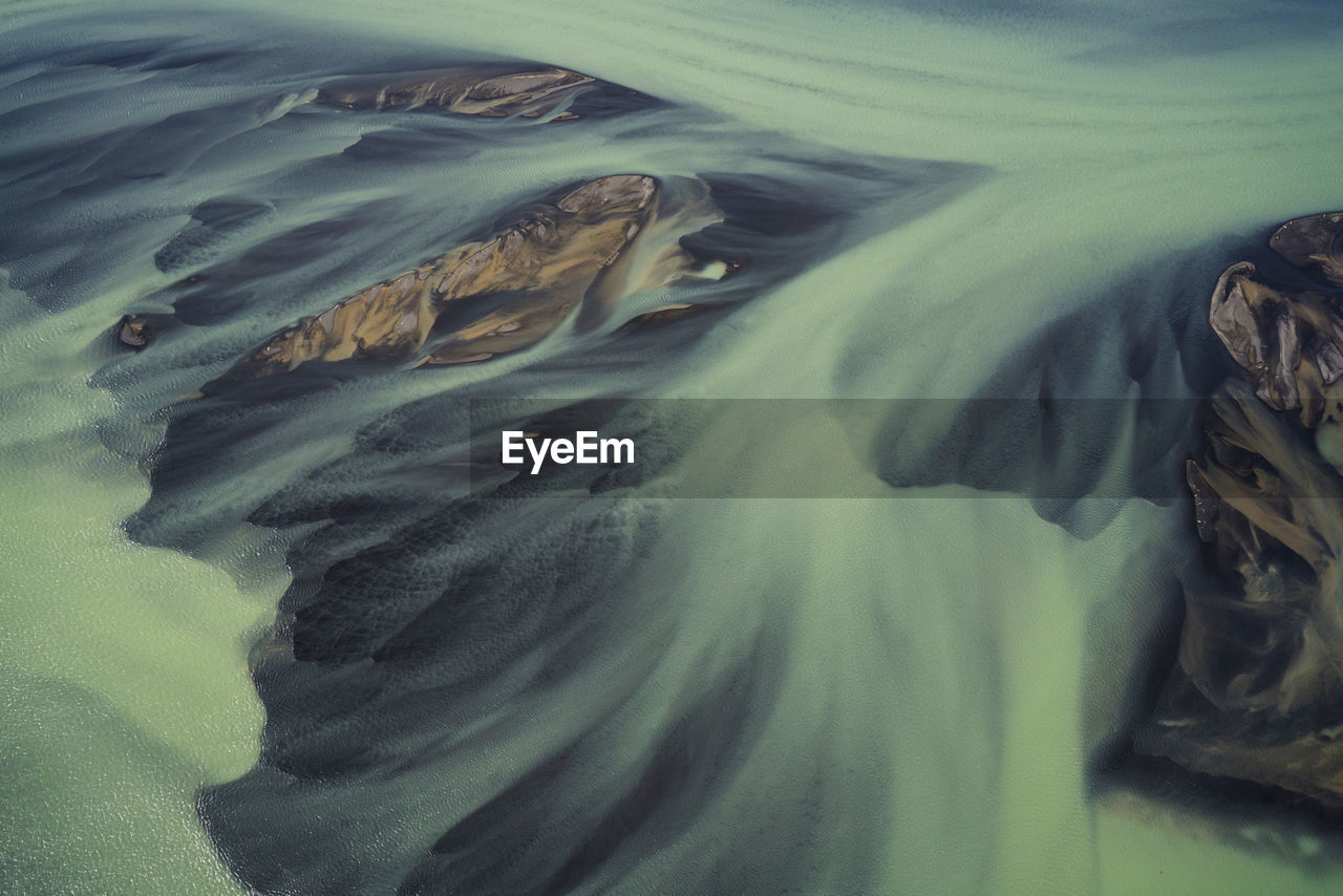 Aerial view of braided rivers in southern iceland