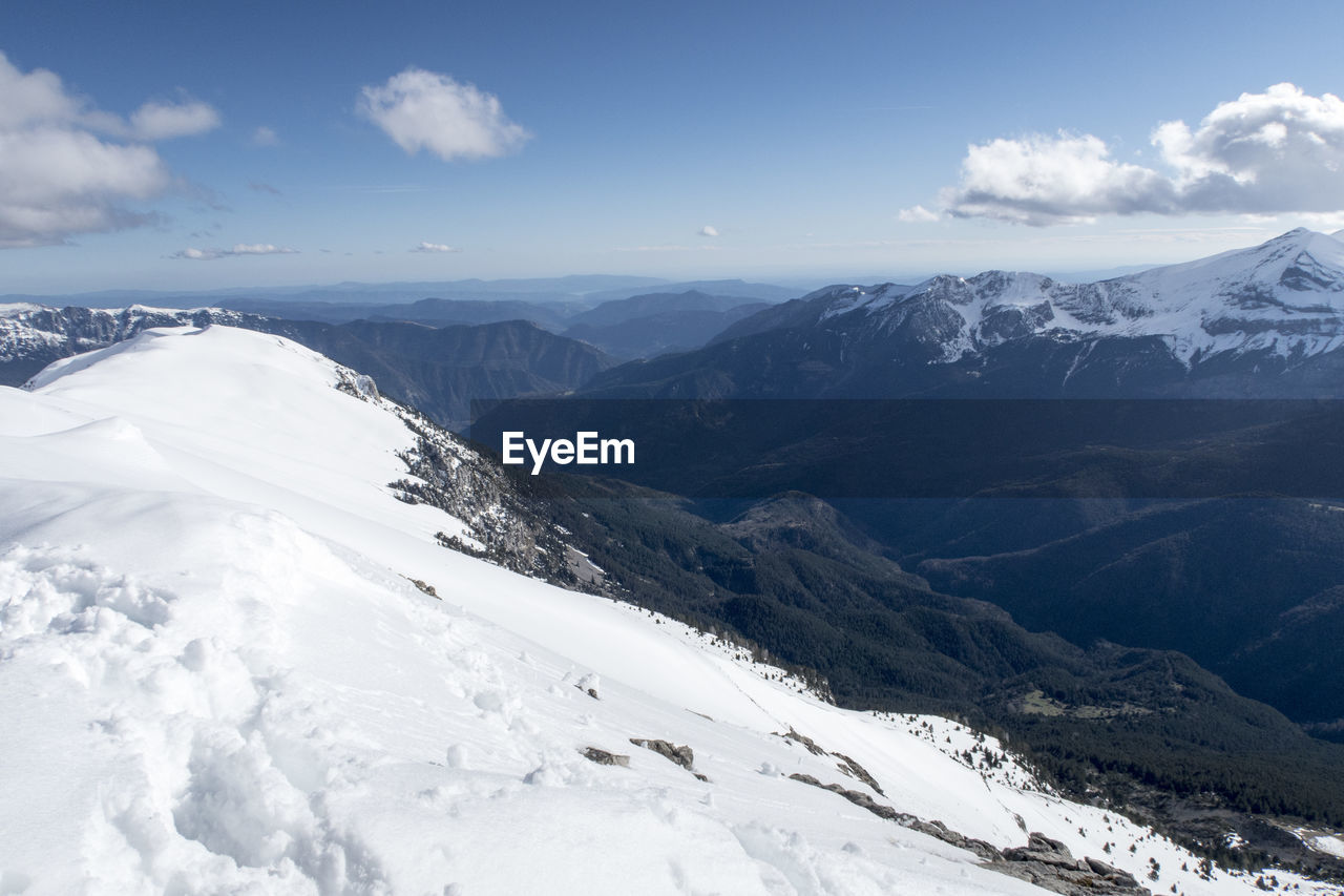 Scenic view of snowcapped mountains against sky