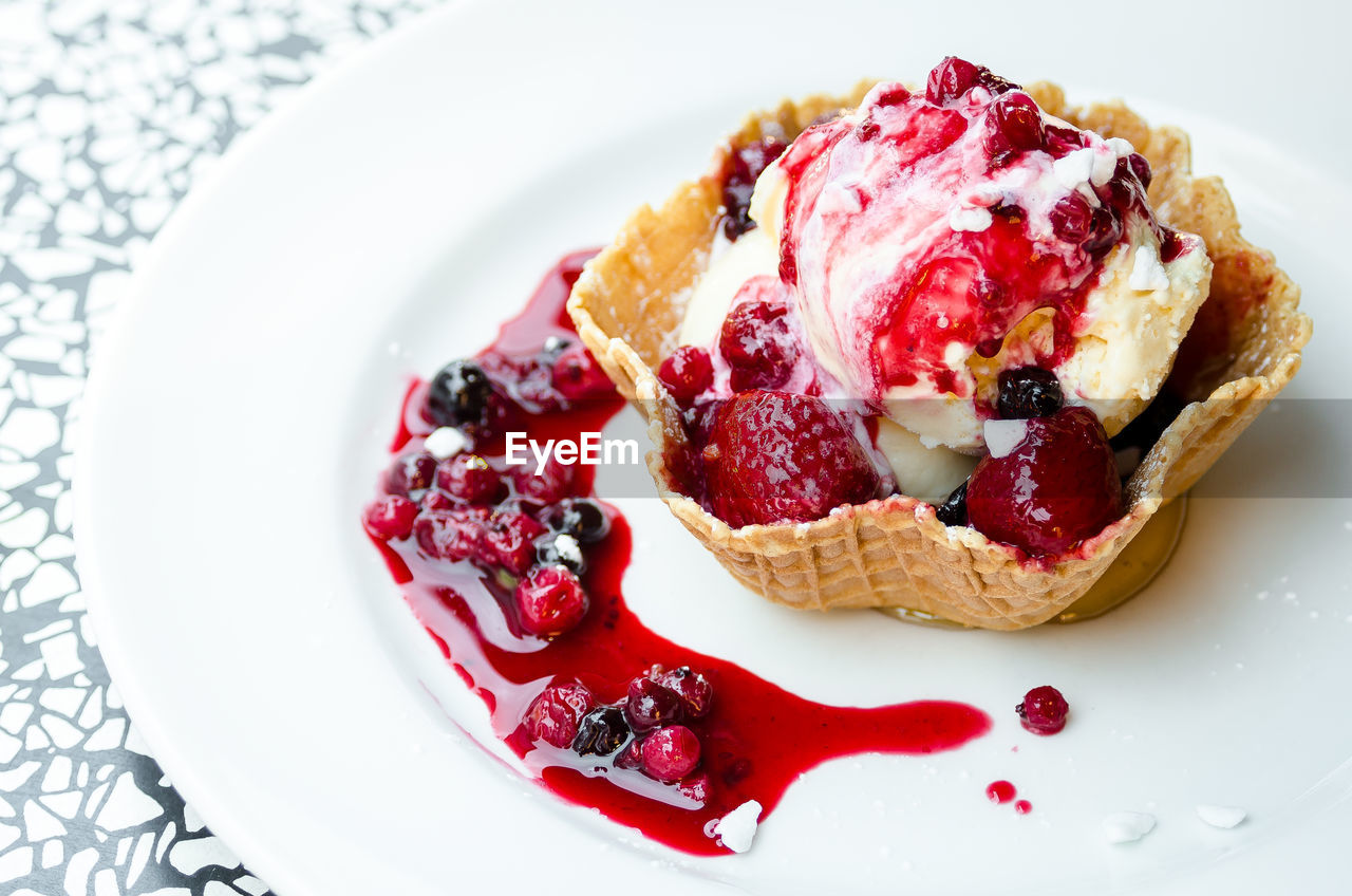 High angle view of dessert in plate