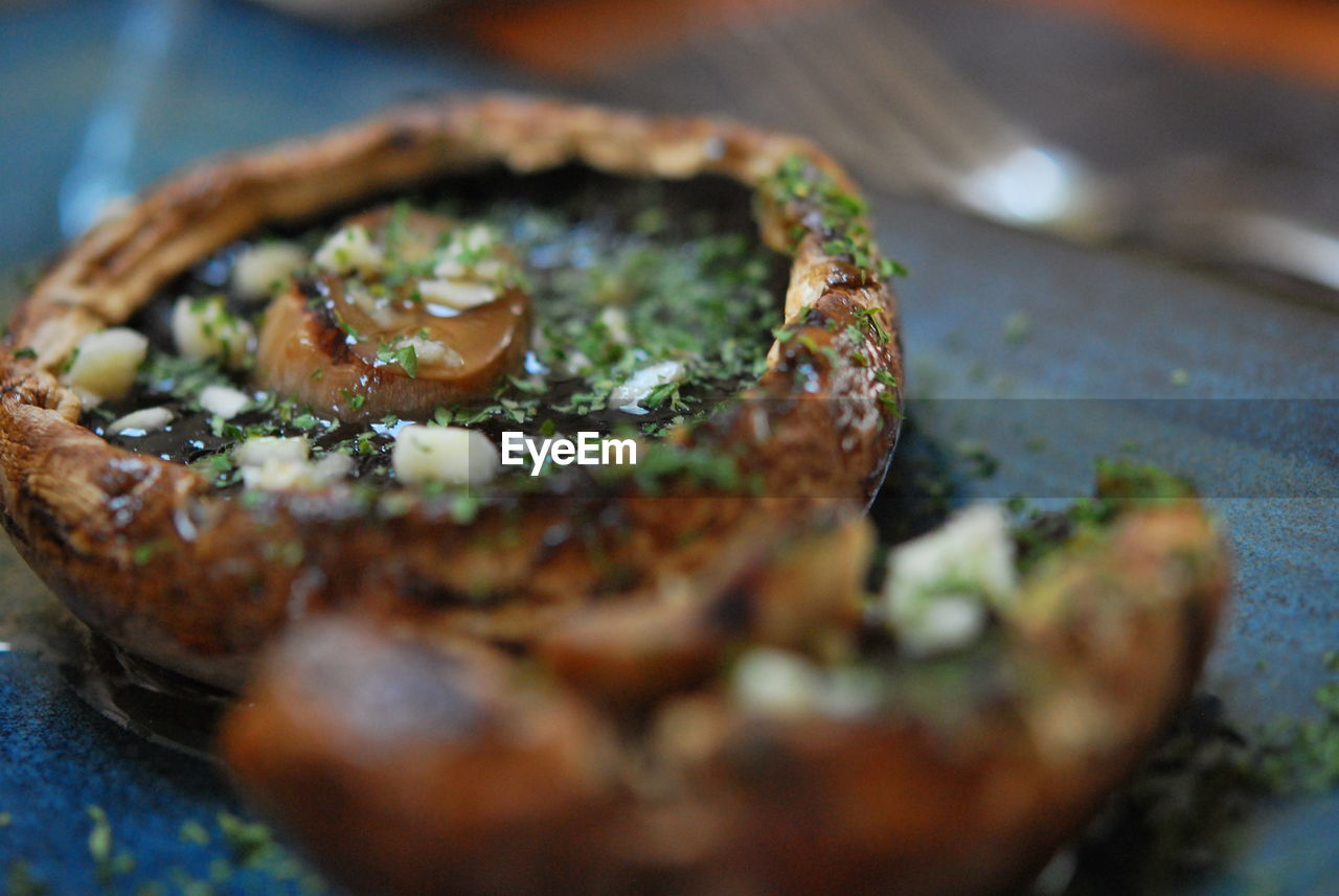 Close-up of fresh stuffed mushrooms meal