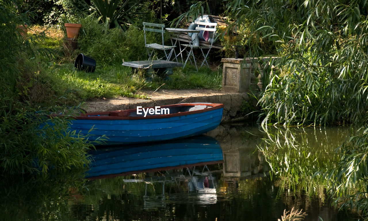 Boats moored in water