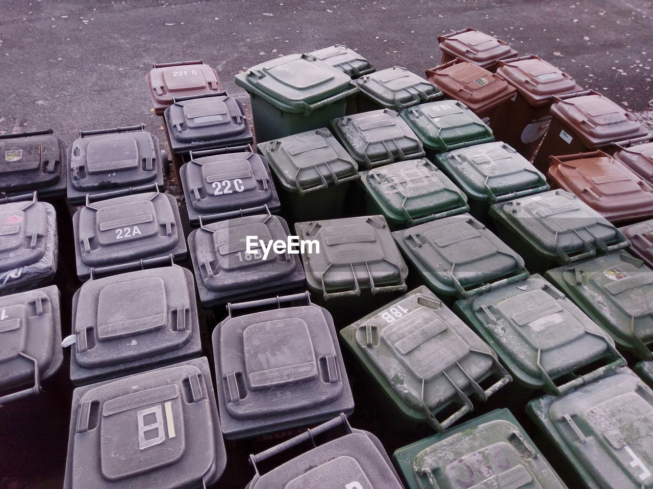 High angle view of garbage cans
