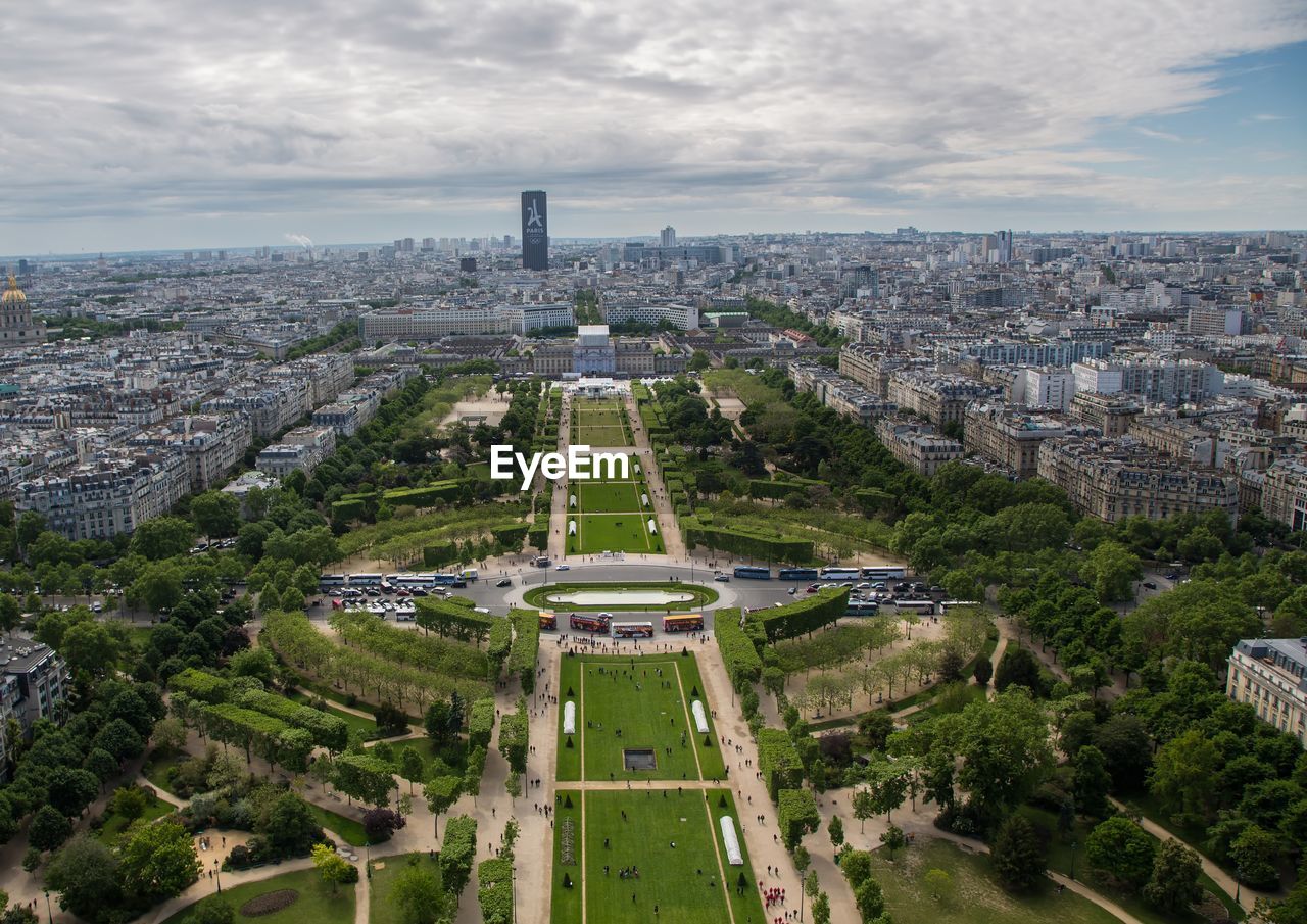 High angle view of buildings in city