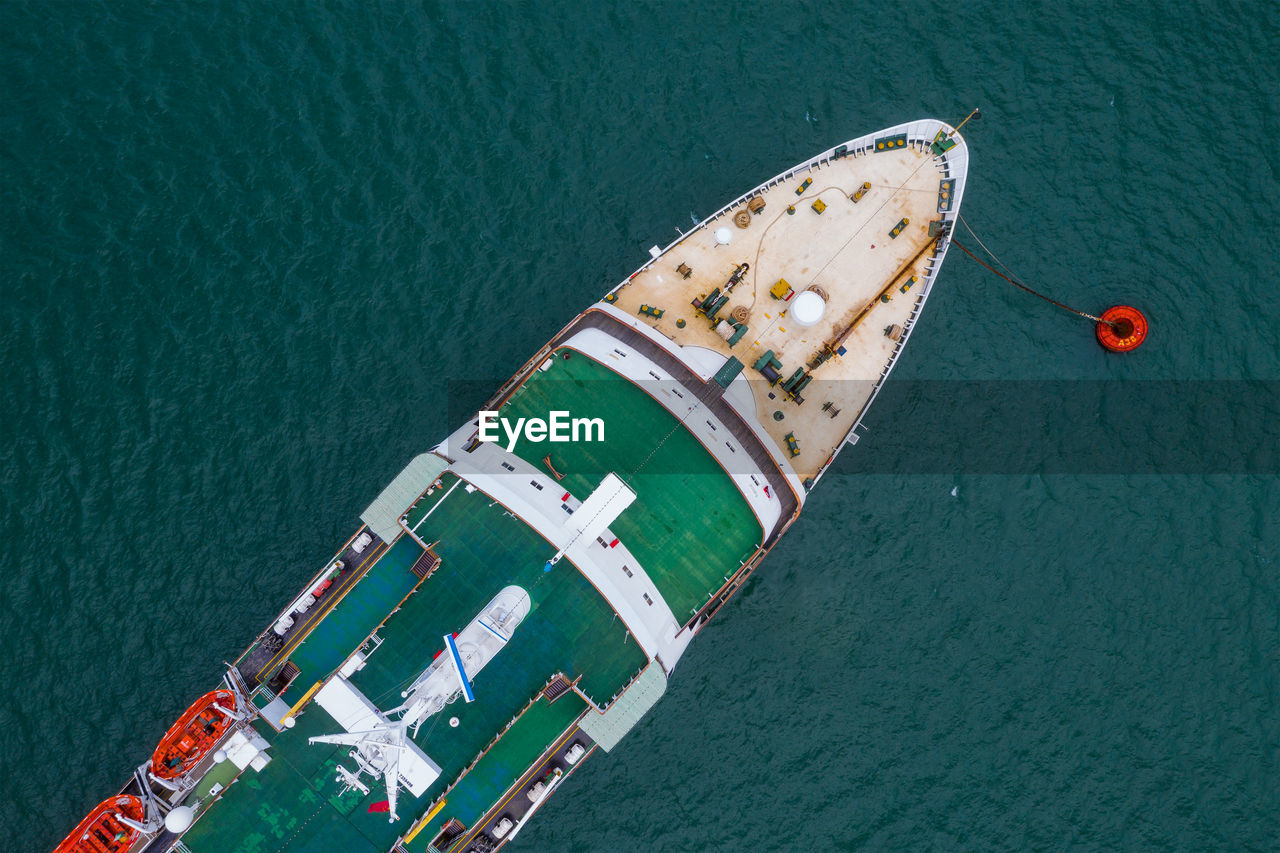 HIGH ANGLE VIEW OF SHIP ON SEA