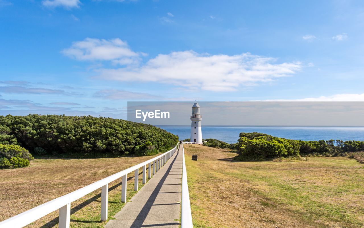 Footpath leading to cape otway lighthouse against sky