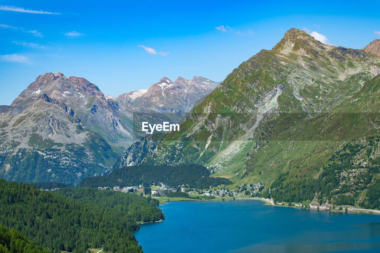 PANORAMIC VIEW OF LAKE AND MOUNTAINS AGAINST SKY