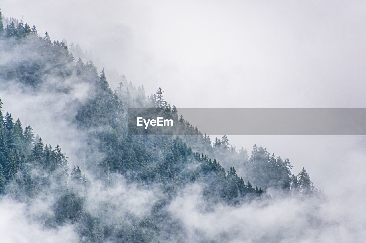 Scenic view of mountains against sky during winter