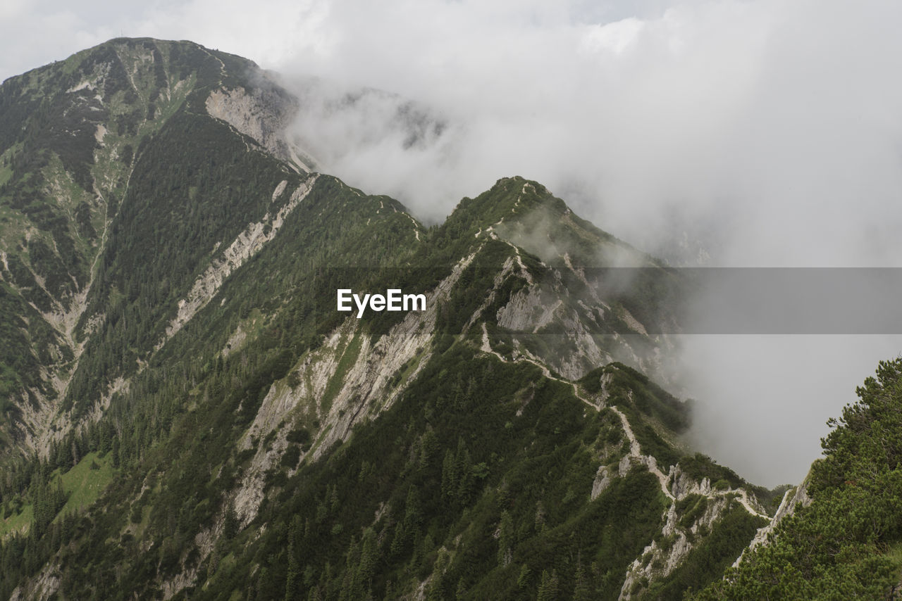 Scenic view of mt herzogstand against cloudy sky