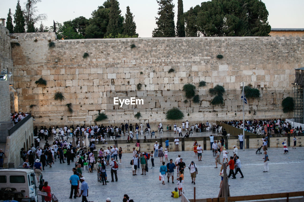 High angle view of people in historical building