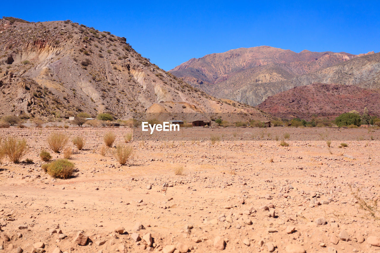 landscape, wadi, desert, natural environment, environment, scenics - nature, mountain, land, sky, nature, climate, valley, arid climate, soil, semi-arid, wilderness, dry, clear sky, blue, plateau, rock, geology, mountain range, beauty in nature, no people, sunny, travel destinations, non-urban scene, travel, plant, rock formation, outdoors, extreme terrain, day, sand, sunlight, tranquility, tree, tranquil scene, drought, tourism, remote, barren