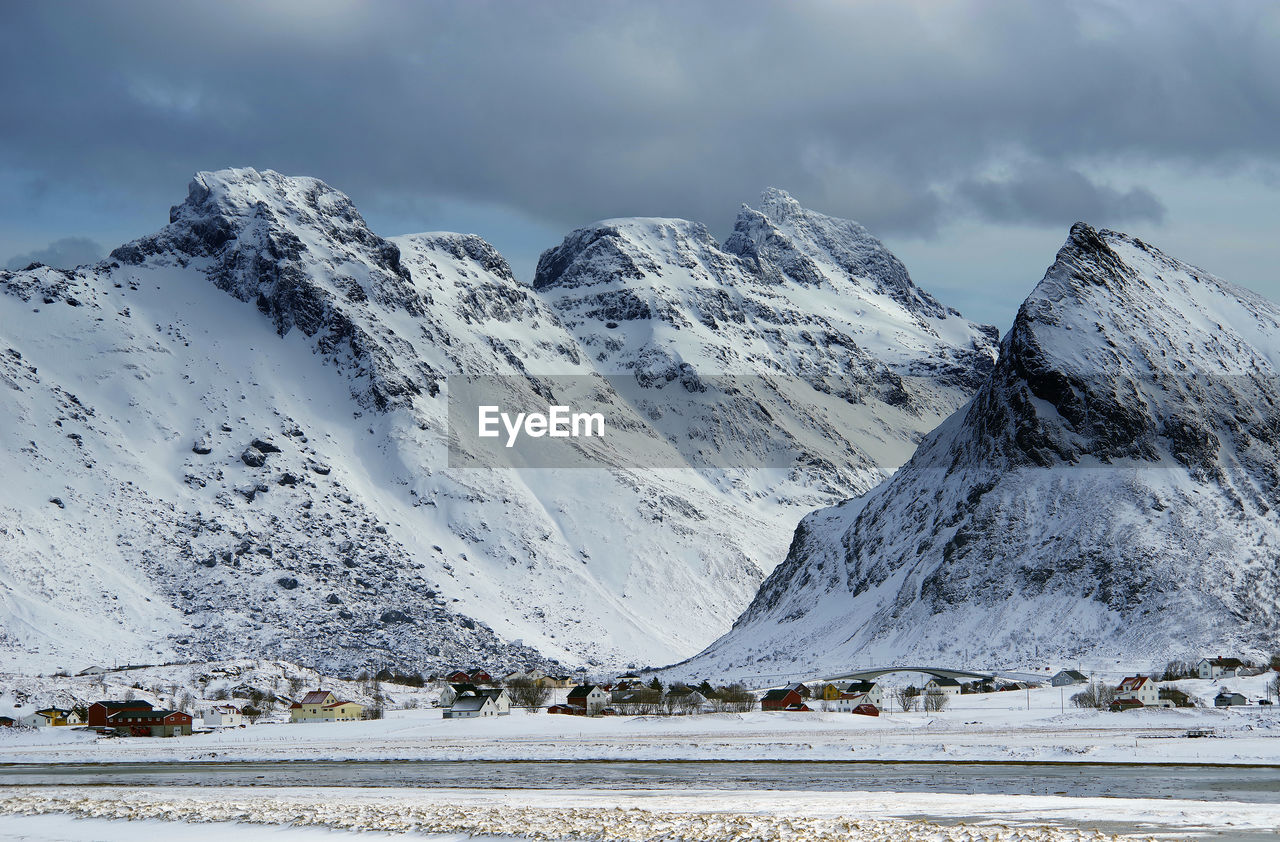 Scenic view of snowcapped mountains against sky