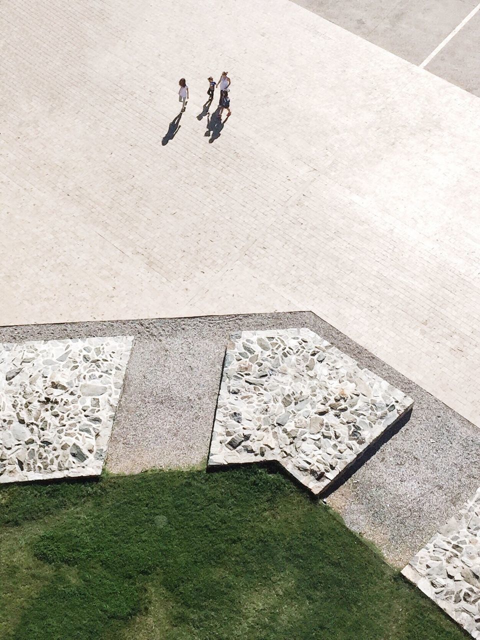 High angle view of family walking 