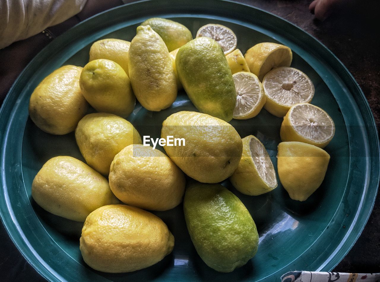 High angle view of fruits in plate