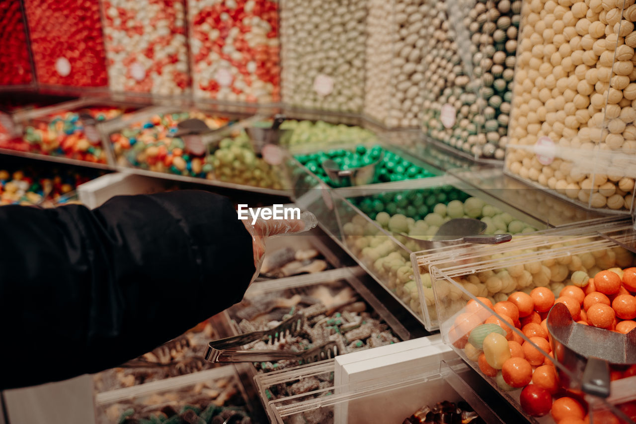 high angle view of food for sale