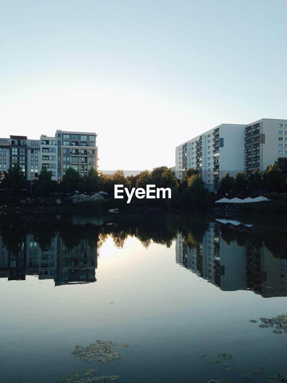 Reflection of buildings in lake