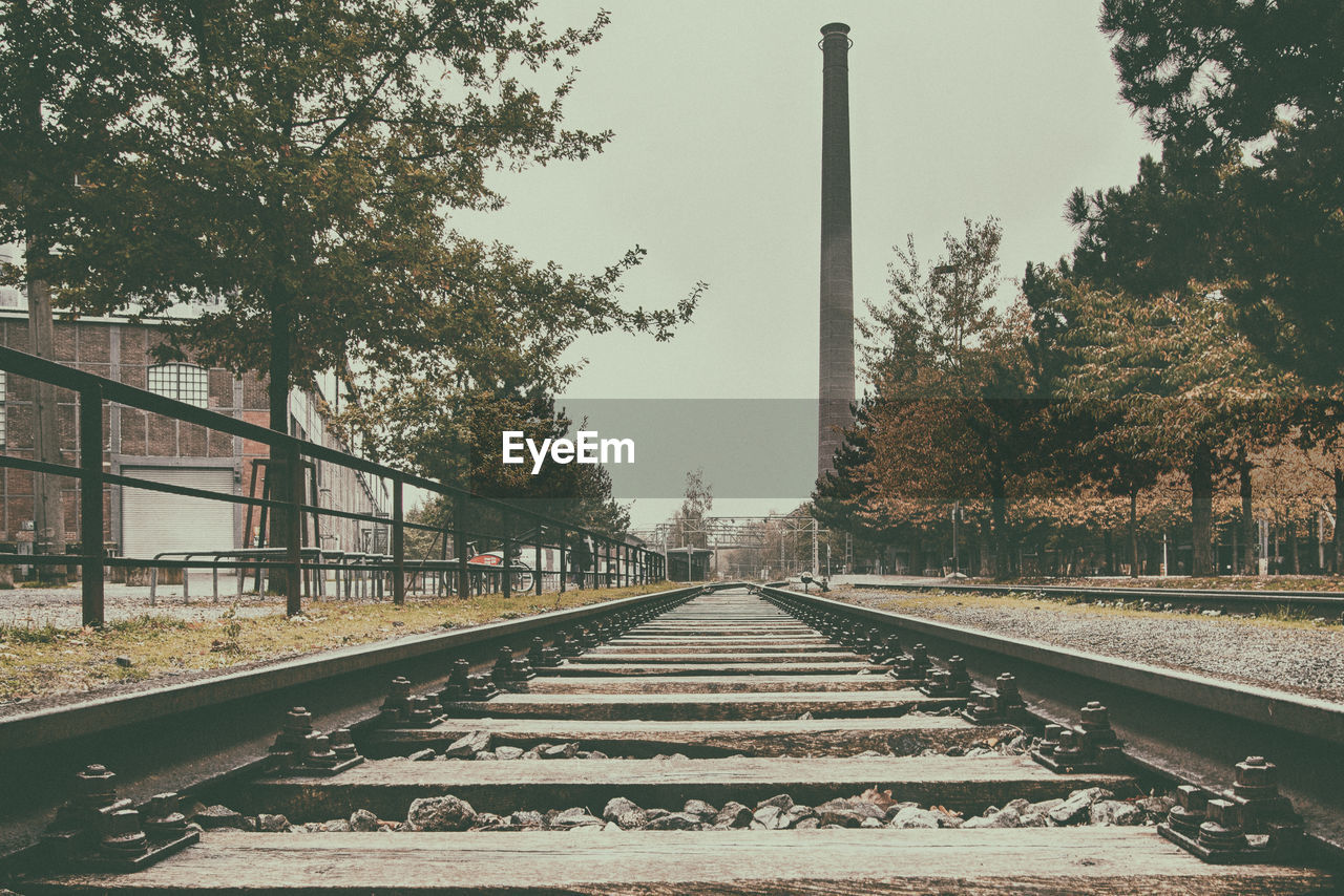 View of railroad tracks against trees